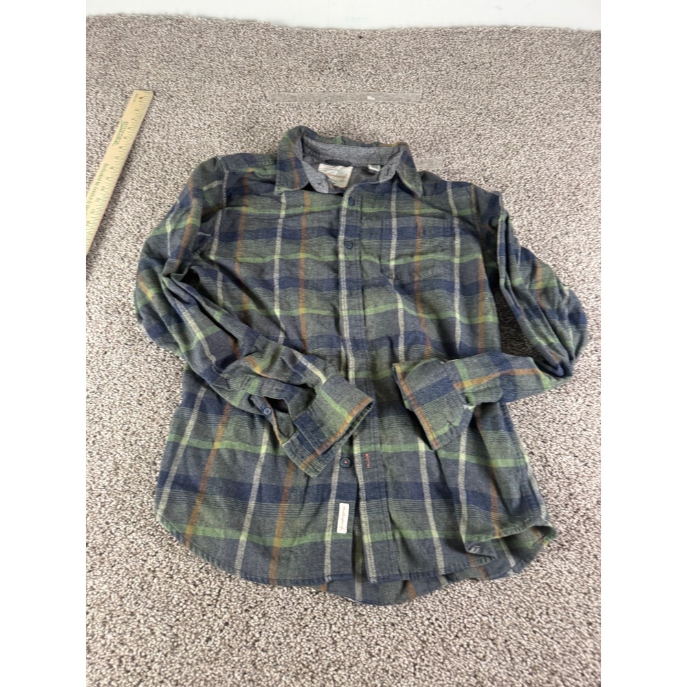Weatherproof Vintage Mens Green Navy Blue Plaid Flannel Button Down Shirt Size M